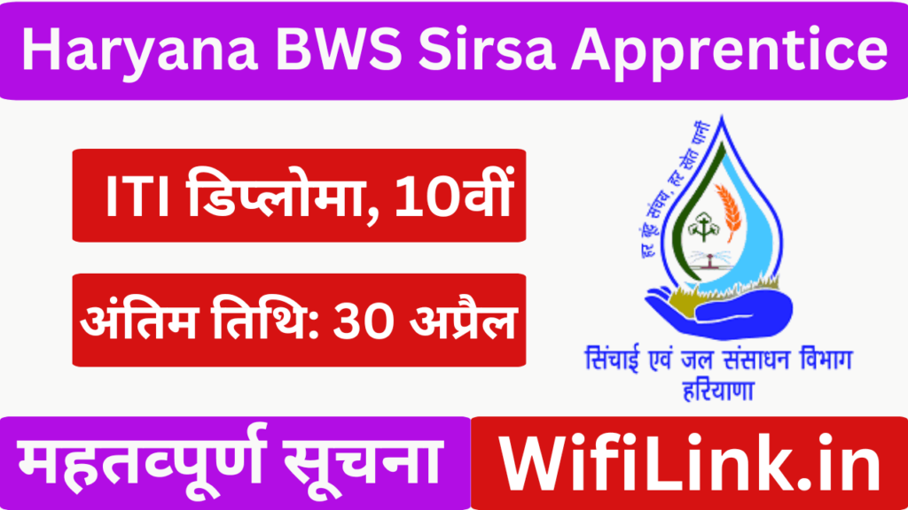 Haryana BWS Sirsa Apprentice Recruitment 2025